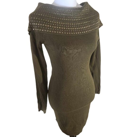 Say What! Bodycon Studded Sweater Dress Olive Green Size S - Picture 2 of 8